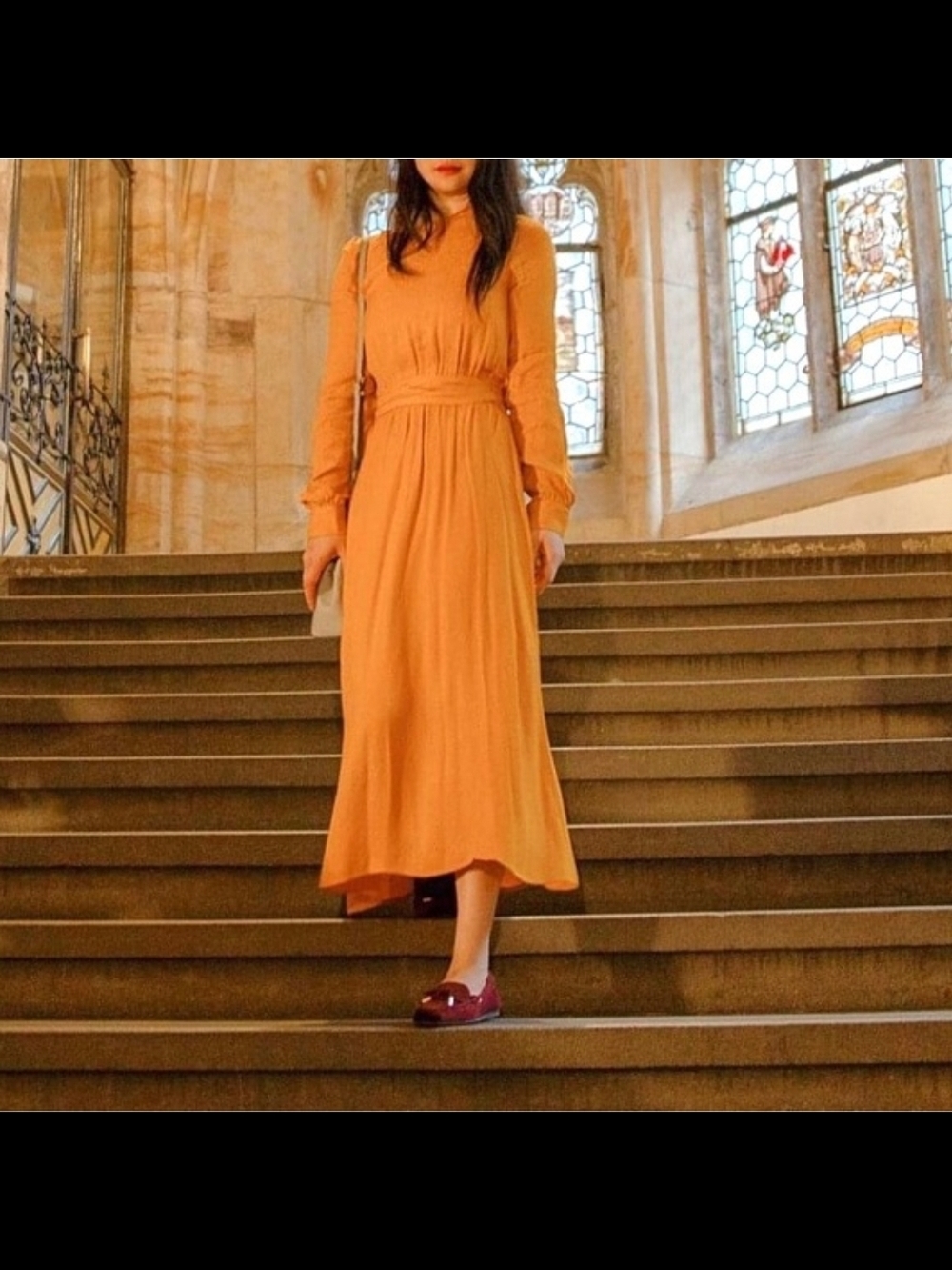 Zara Long Sleeve Maxi Dress in GOLD/MUSTARD